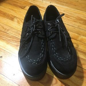 Black faux suede platform creepers